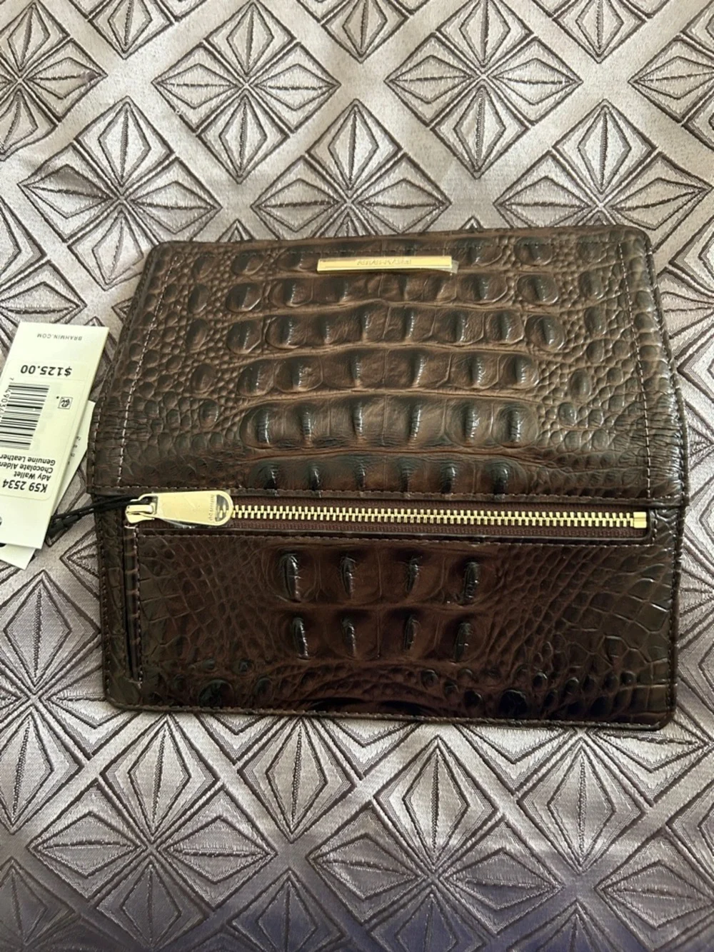 Brahmin Chocolate Croc-Embossed Wallet with Gold Plaque - Picture 3 of 7